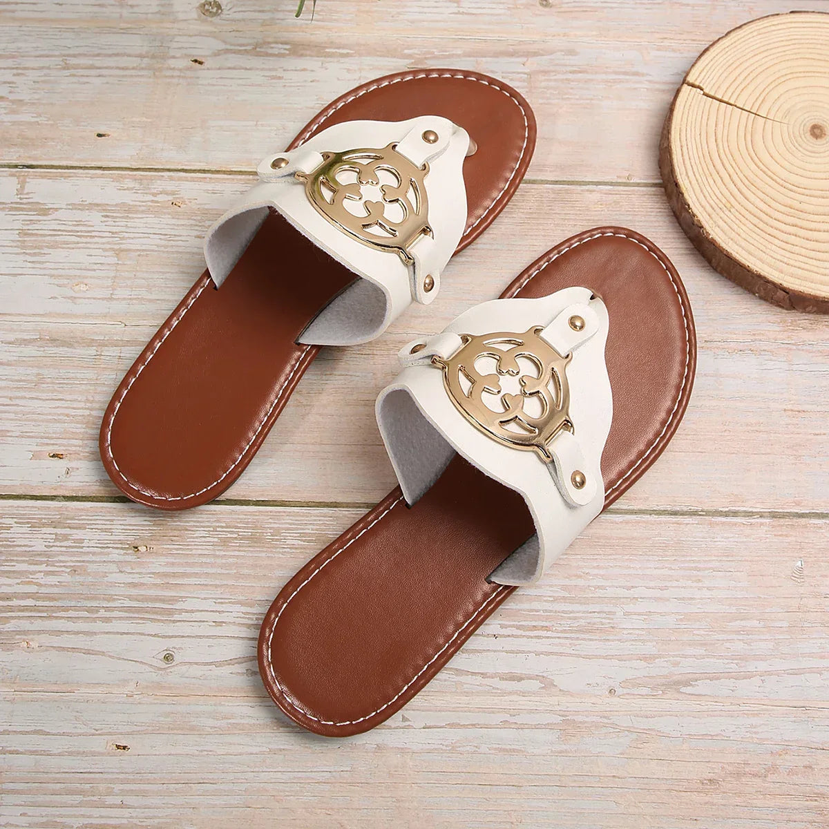 Womens Mandala slip-on slippers with cushioned insole and decorative ornament