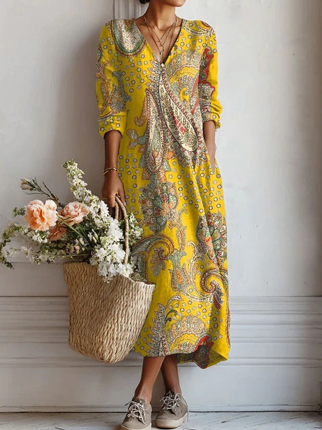 Eva yellow everyday comfort dress with a relaxed silhouette and pockets