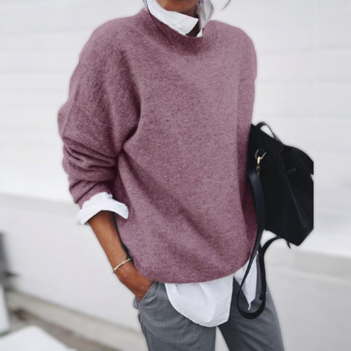 Jolanda soft knit jumper shown in blue, grey, black, khaki and pink