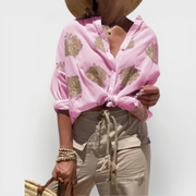 Veronika elegant everyday blouse shown in blue, white, pink and green