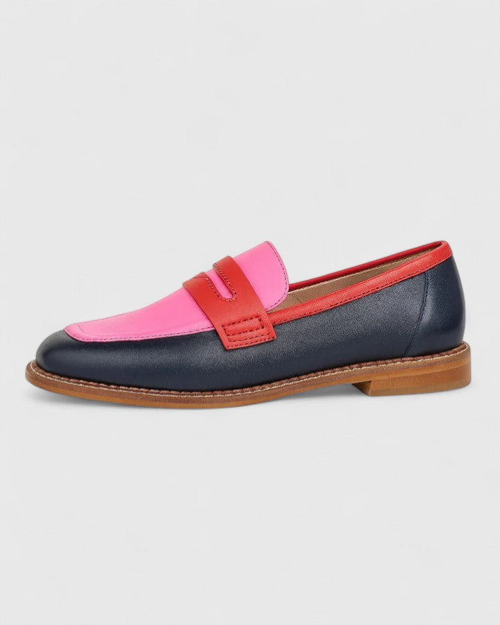 Multi-coloured ankle-strap loafers with open design and contrasting heel detail