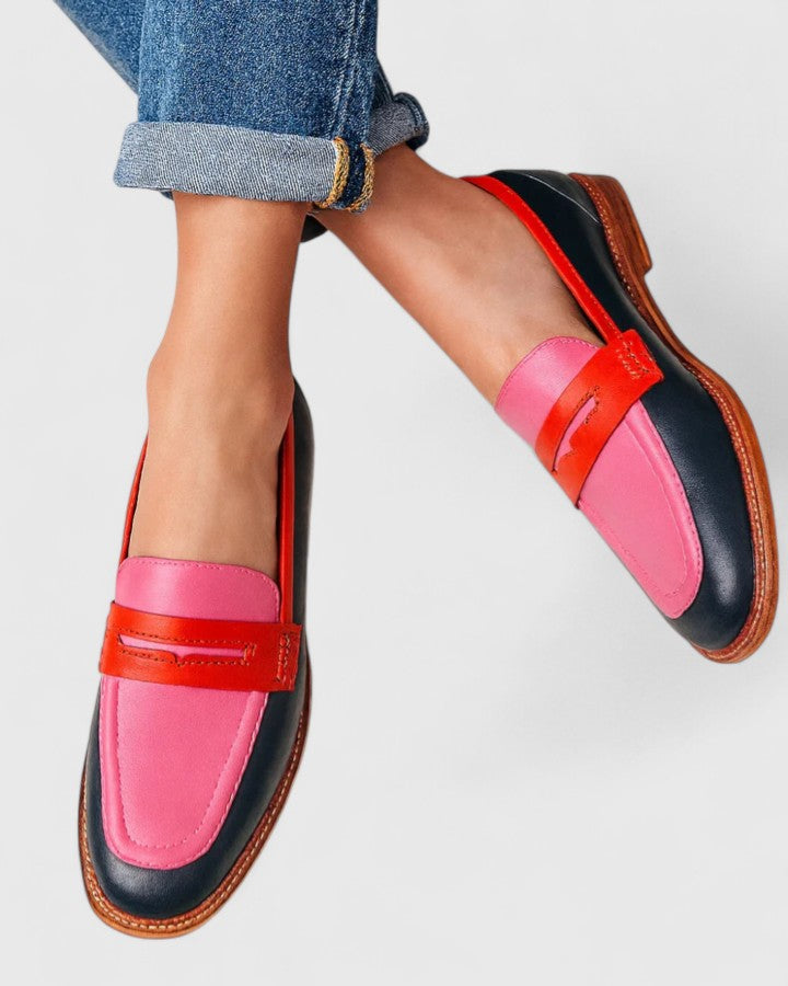 Multi-coloured ankle-strap loafers with open design and contrasting heel detail