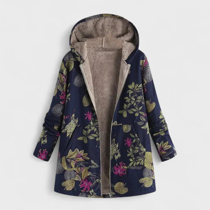 Alisha cosy vintage hooded parka with faux-fur lining, front zip and side pockets