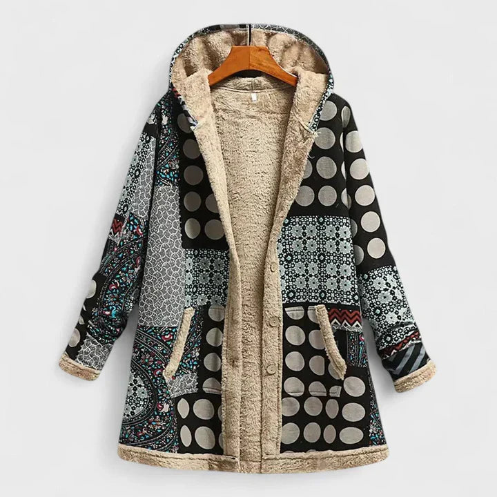Alisha cosy vintage hooded parka with faux-fur lining, front zip and side pockets