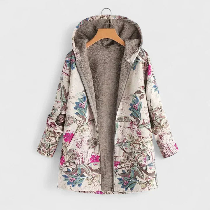 Alisha cosy vintage hooded parka with faux-fur lining, front zip and side pockets