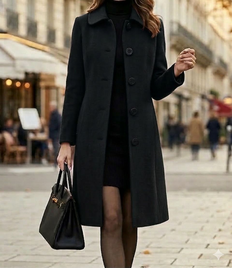 Helena signature tailored coat shown in black, red and blue