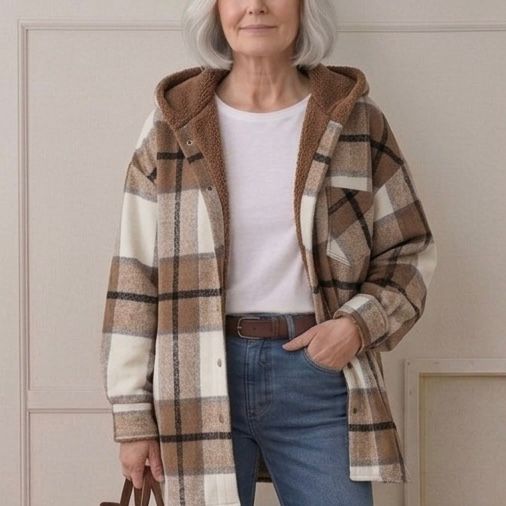 Piper hooded brushed flannel shacket with jersey hood and button chest pockets