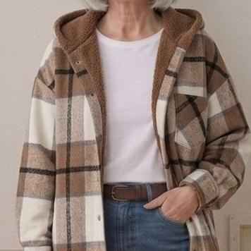 Piper hooded brushed flannel shacket with jersey hood and button chest pockets