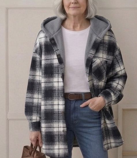 Piper hooded brushed flannel shacket with jersey hood and button chest pockets