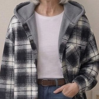 Piper hooded brushed flannel shacket with jersey hood and button chest pockets