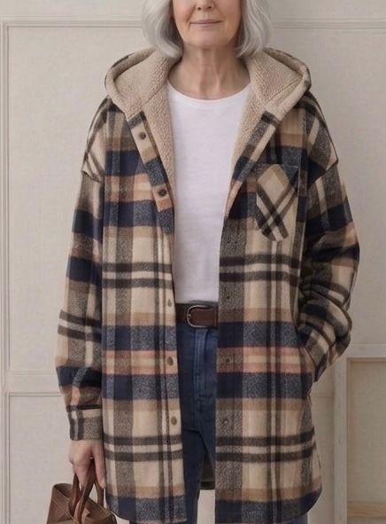 Piper hooded brushed flannel shacket with jersey hood and button chest pockets