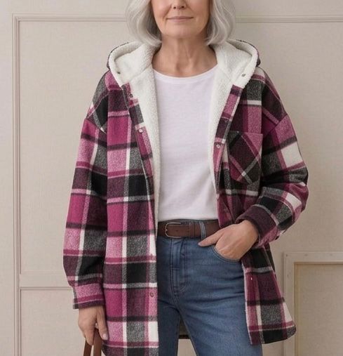 Piper hooded brushed flannel shacket with jersey hood and button chest pockets