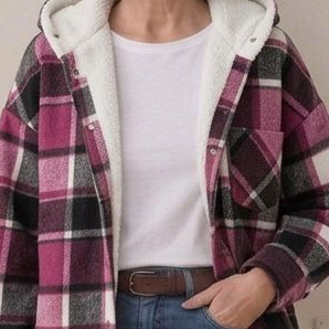 Piper hooded brushed flannel shacket with jersey hood and button chest pockets