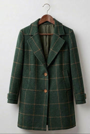 Judith heritage tweed long-line coat with notch lapel and tailored waist in a classic check