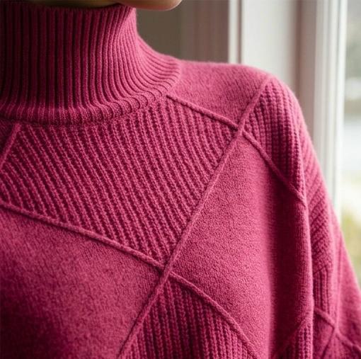 Angela relaxed-fit turtleneck jumper with subtle geometric knit pattern and ribbed cuffs