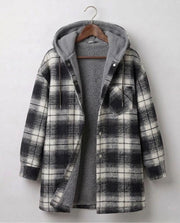 Piper hooded brushed flannel shacket with jersey hood and button chest pockets