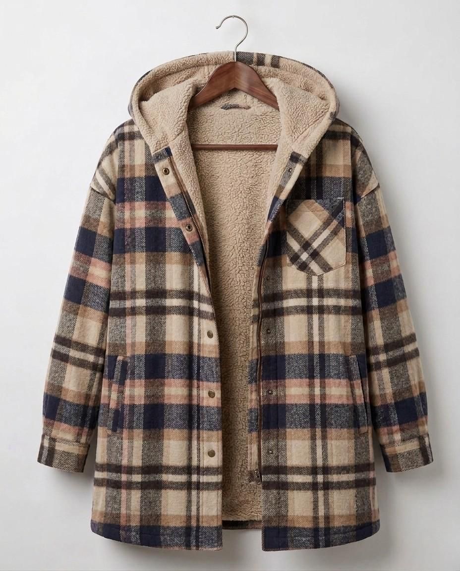 Piper hooded brushed flannel shacket with jersey hood and button chest pockets