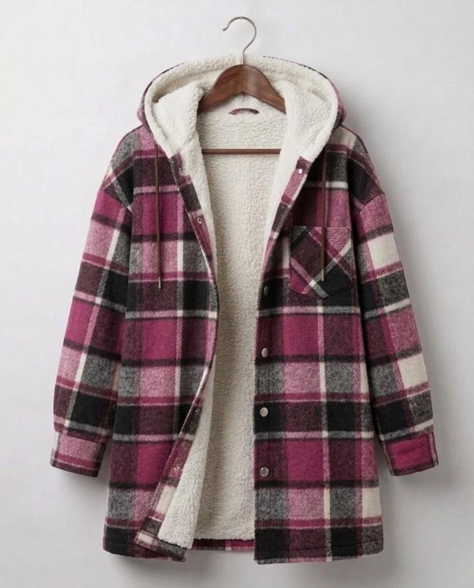 Piper hooded brushed flannel shacket with jersey hood and button chest pockets