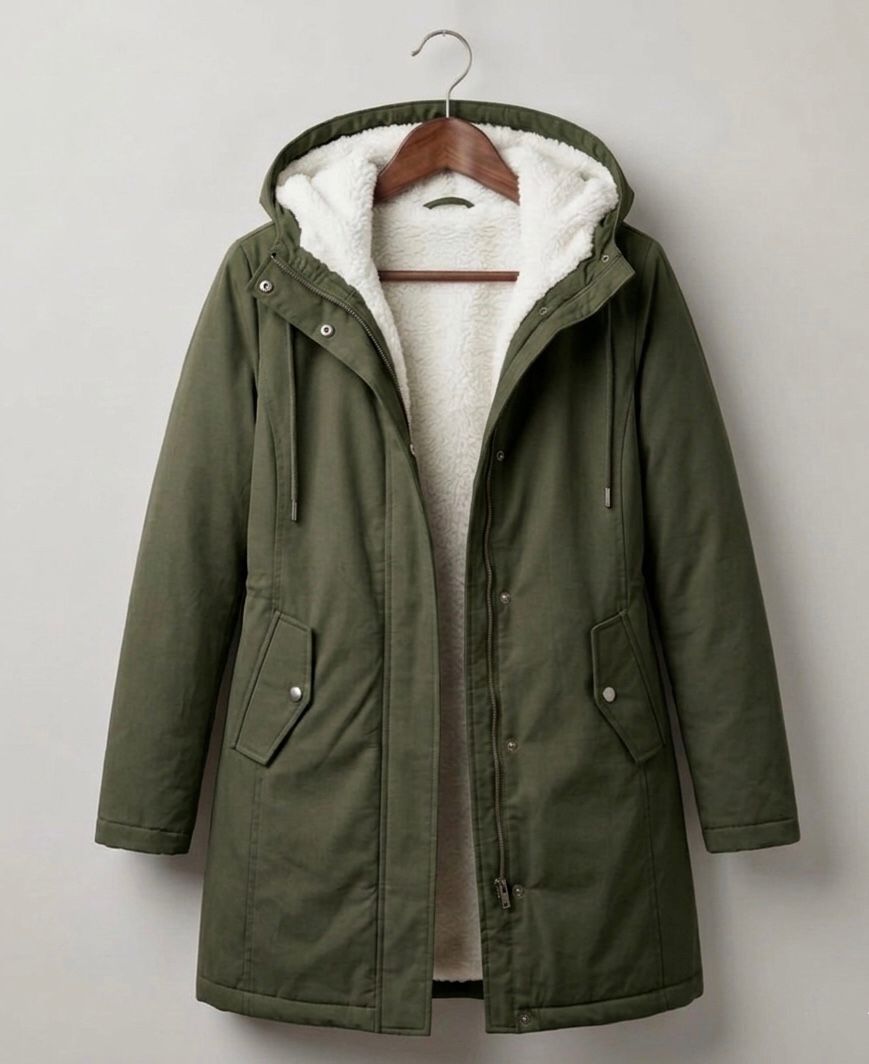 Amélie waterproof fleece-lined long parka with tapered waist, shown in multiple colours