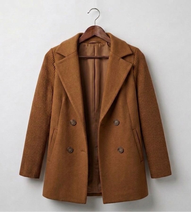 Sasha soft ribbed unstructured blazer coat in a neutral tone with full-length sleeves