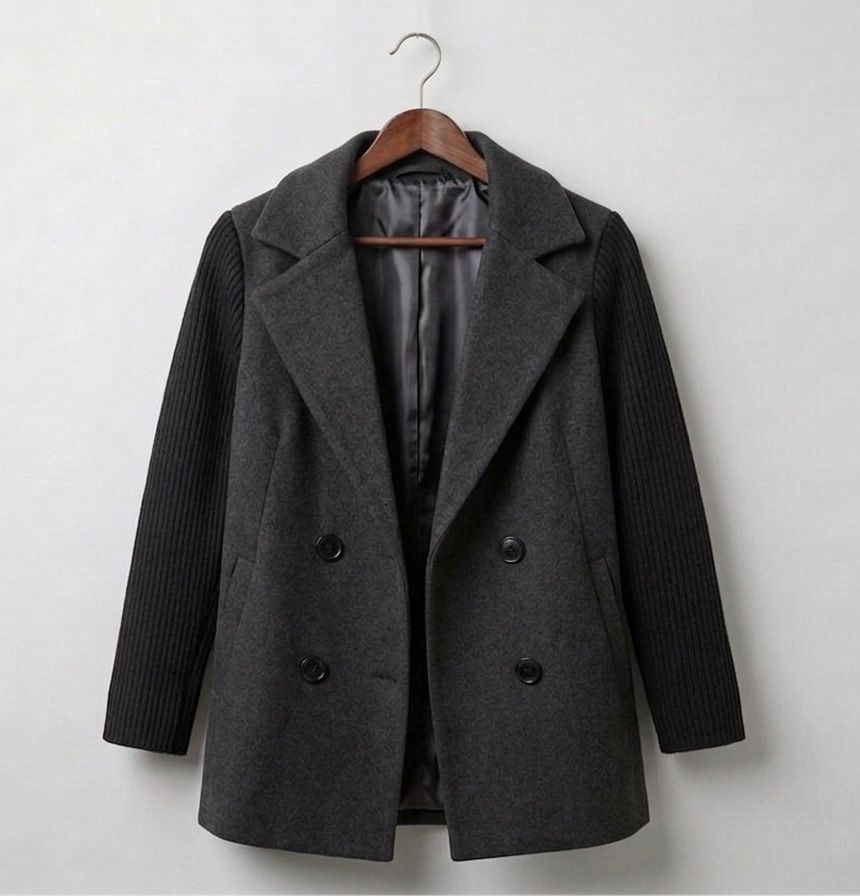 Sasha soft ribbed unstructured blazer coat in a neutral tone with full-length sleeves