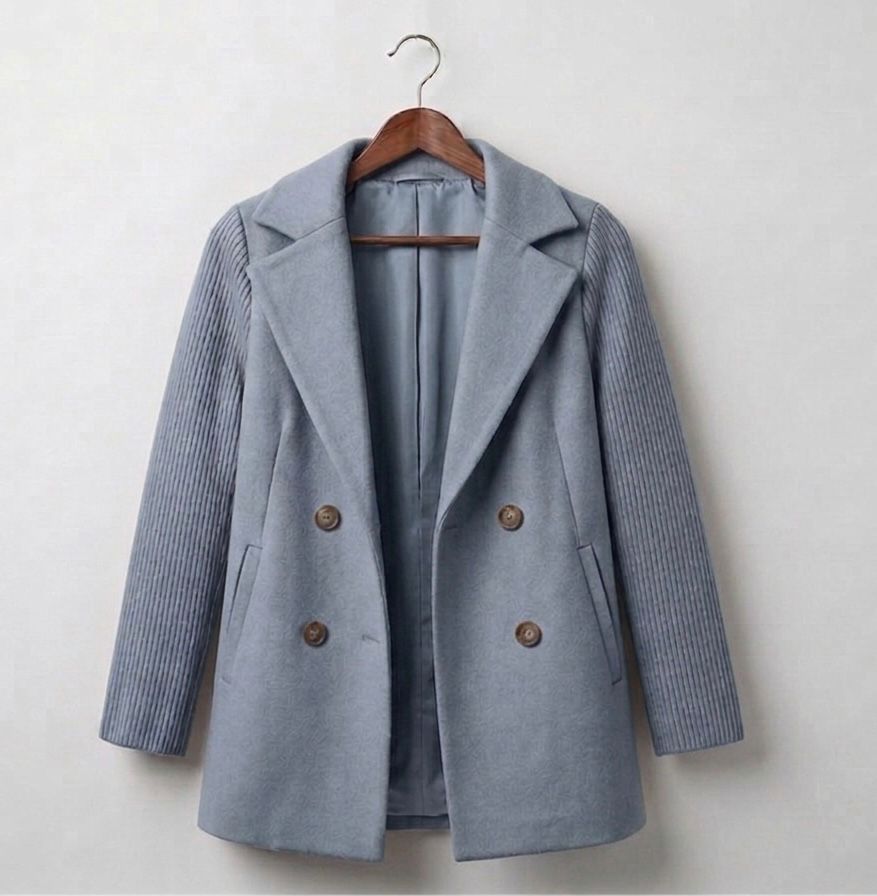 Sasha soft ribbed unstructured blazer coat in a neutral tone with full-length sleeves