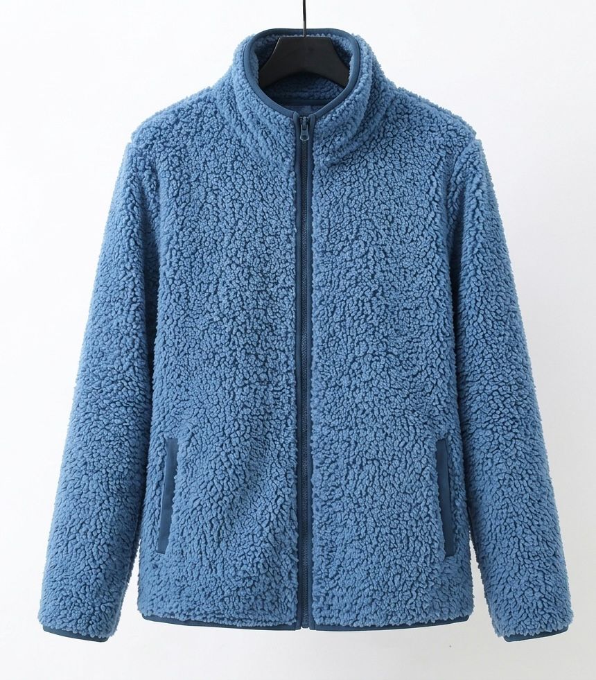 Xara soft teddy fleece jacket with stand collar, contrast piping and relaxed hip-length fit