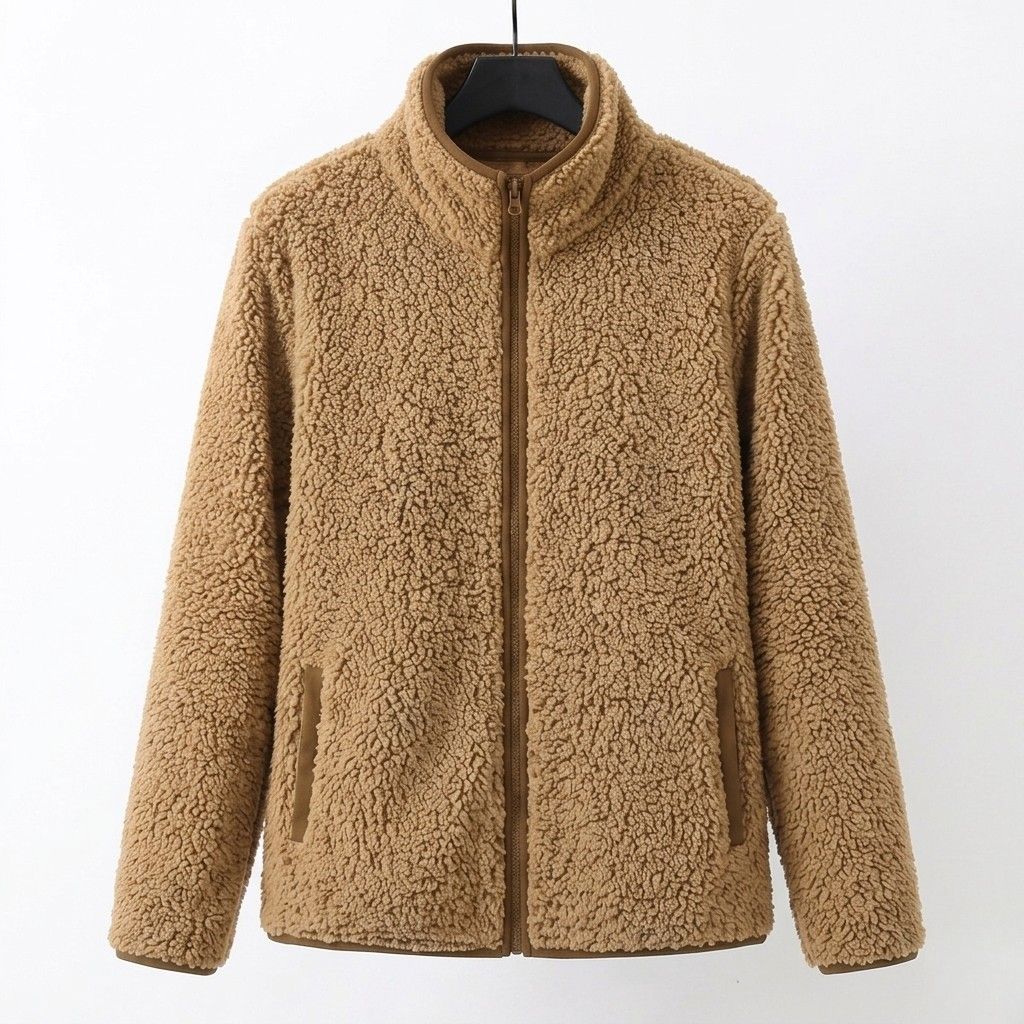 Xara soft teddy fleece jacket with stand collar, contrast piping and relaxed hip-length fit