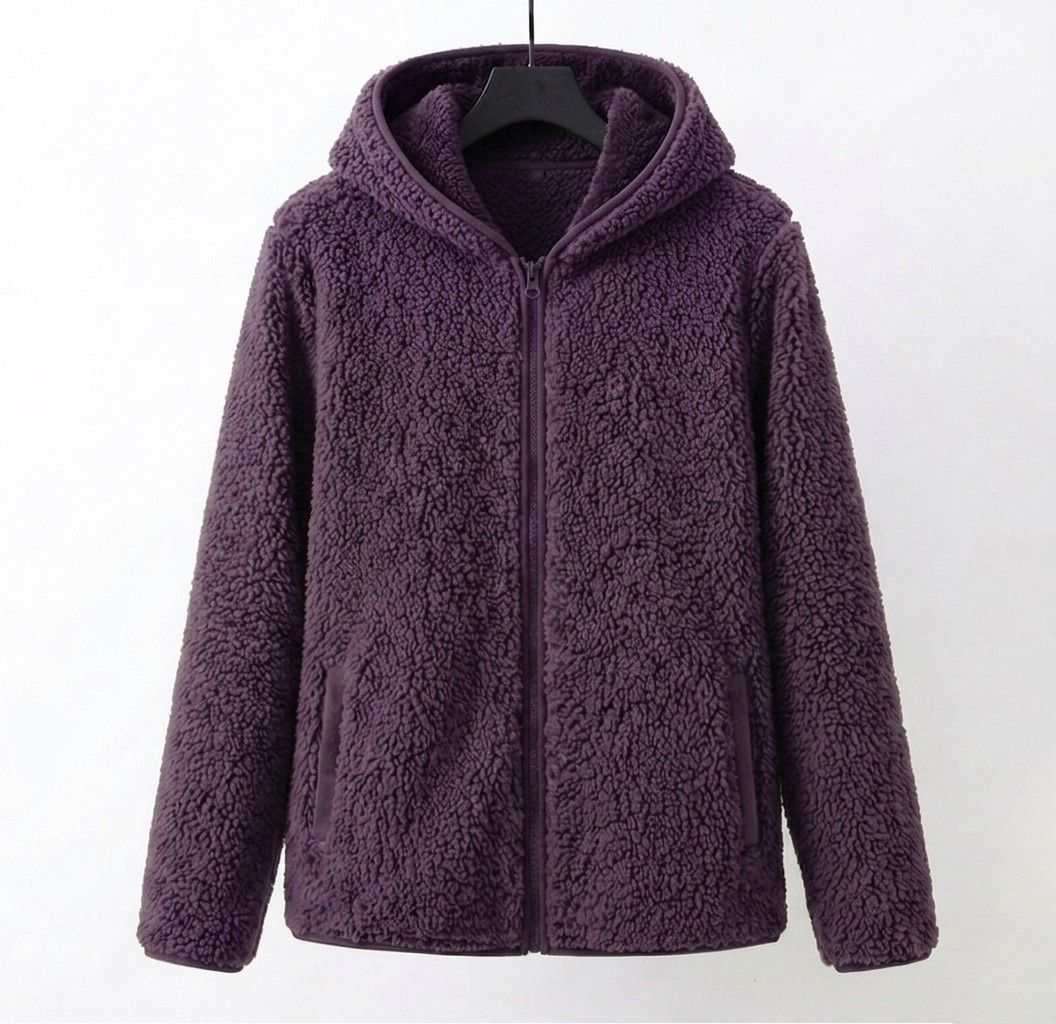 Raina hooded sherpa coat in plush teddy fleece with relaxed long-line fit