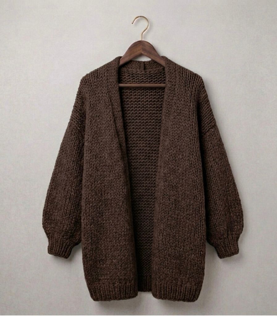 Oversized relaxed knit cardigan with dropped shoulders in a neutral colour
