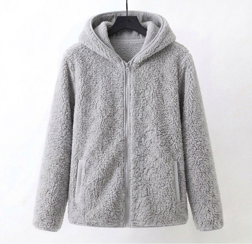 Raina hooded sherpa coat in plush teddy fleece with relaxed long-line fit