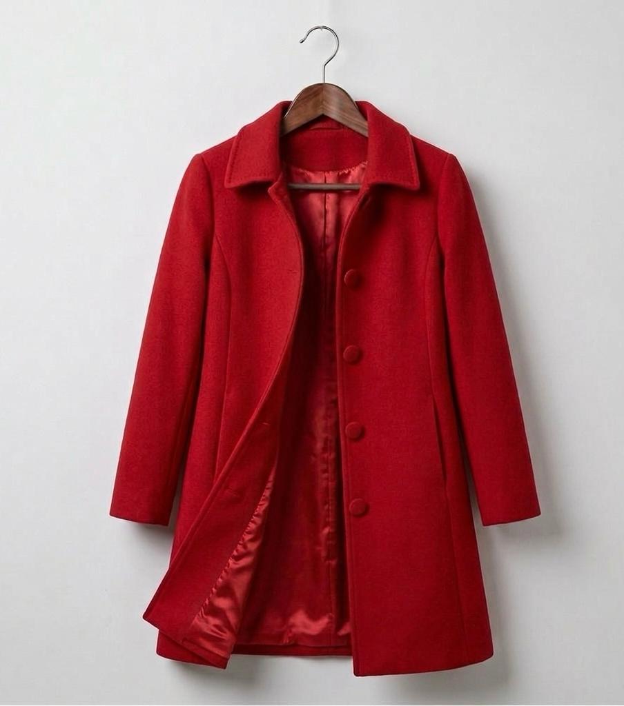 Helena signature tailored coat shown in black, red and blue
