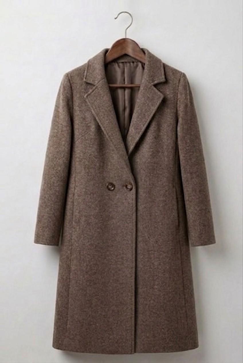 Harper structured long-line winter overcoat with deep notched lapels and tailored fit