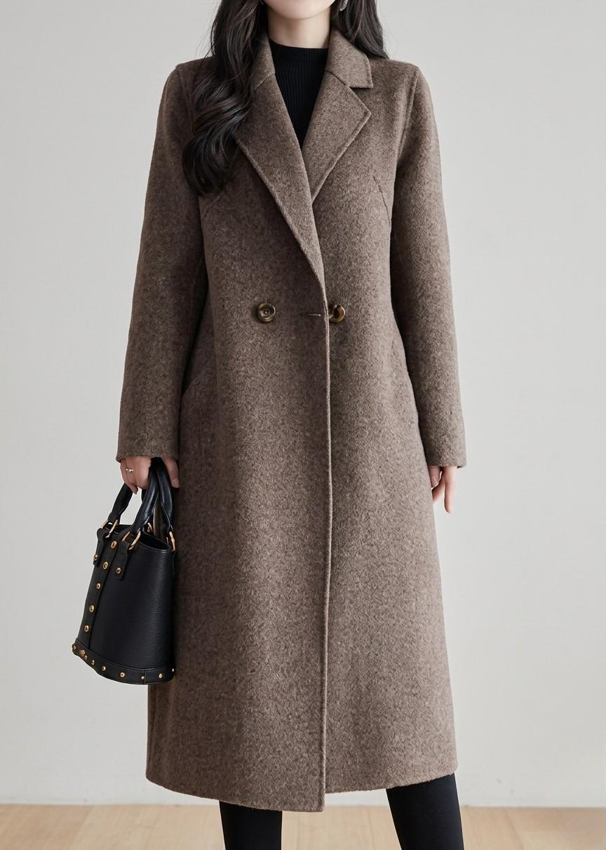 Harper structured long-line winter overcoat with deep notched lapels and tailored fit