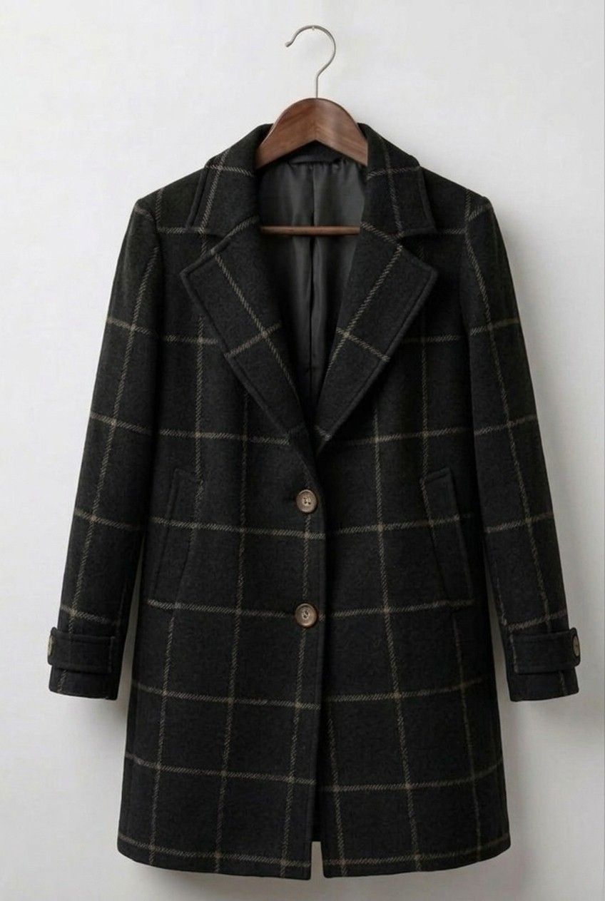 Judith heritage tweed long-line coat with notch lapel and tailored waist in a classic check