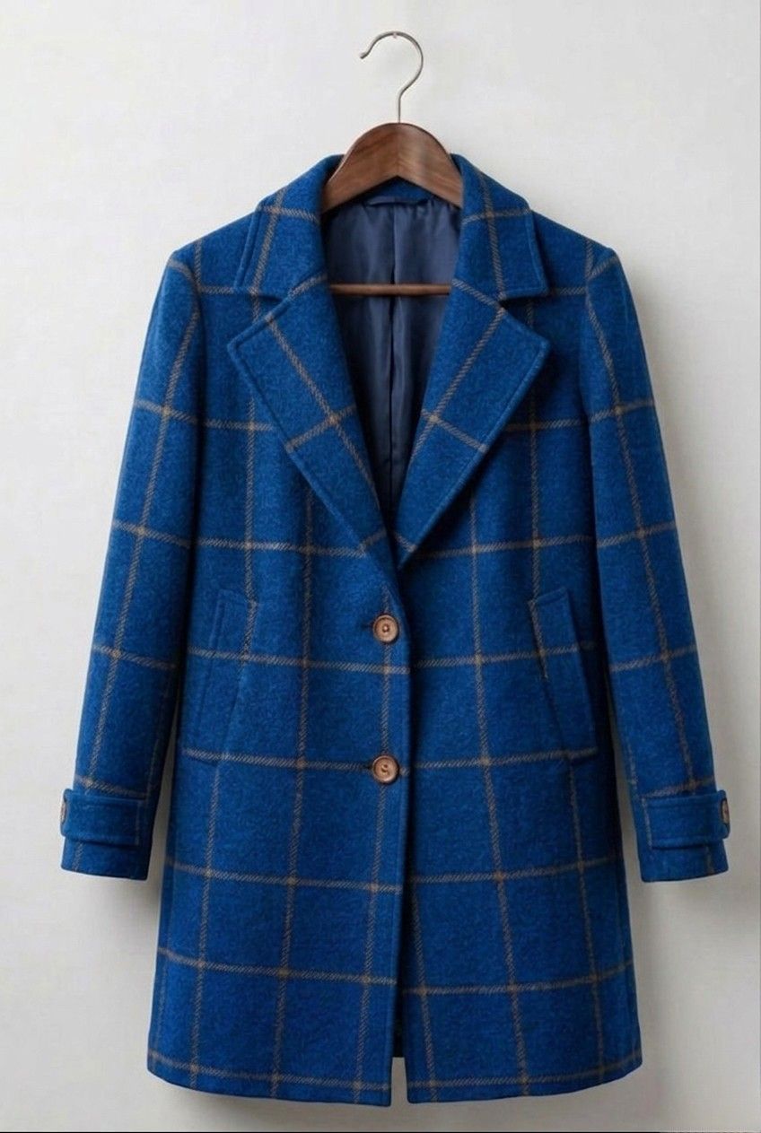 Judith heritage tweed long-line coat with notch lapel and tailored waist in a classic check