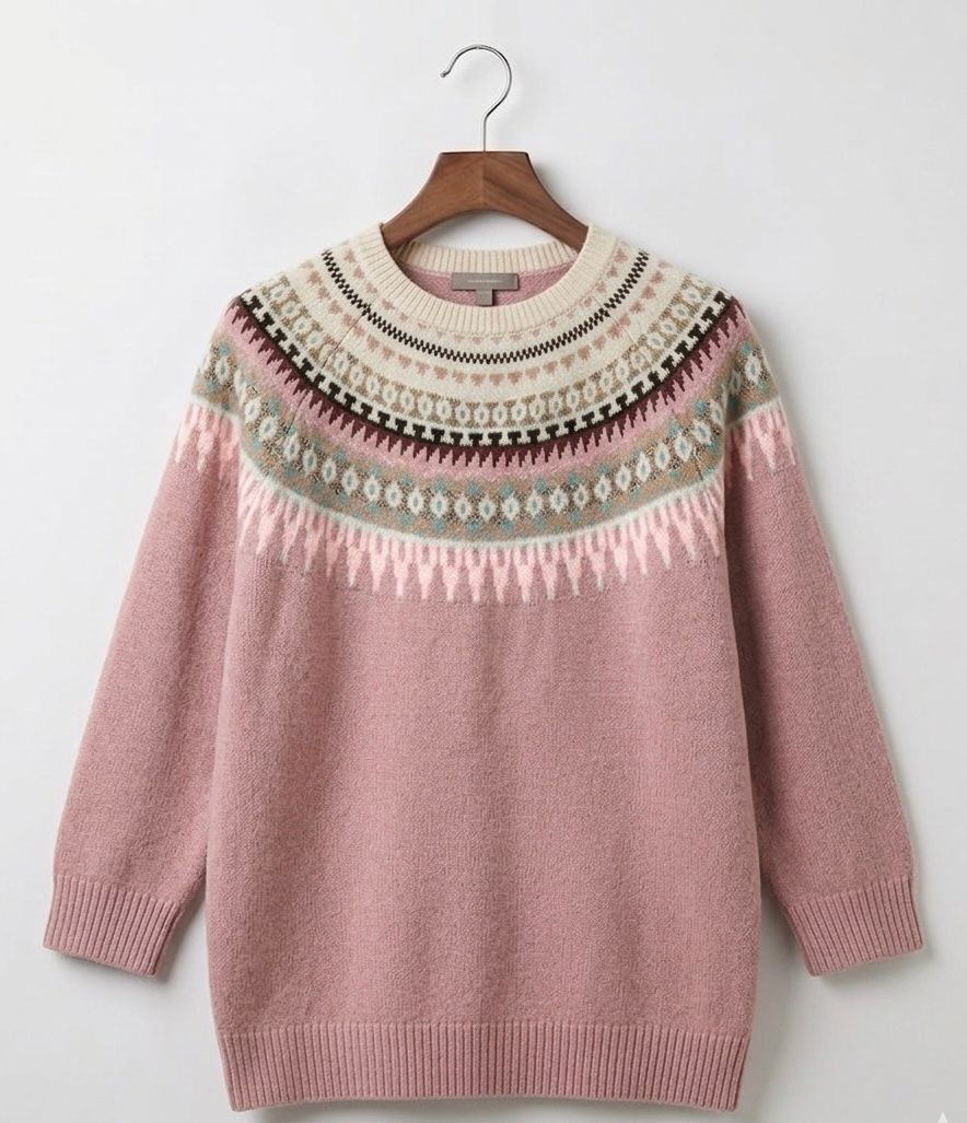 Mia relaxed knit jumper with ribbed cuffs shown in blue, grey and pink