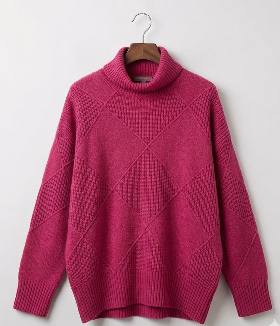 Angela relaxed-fit turtleneck jumper with subtle geometric knit pattern and ribbed cuffs