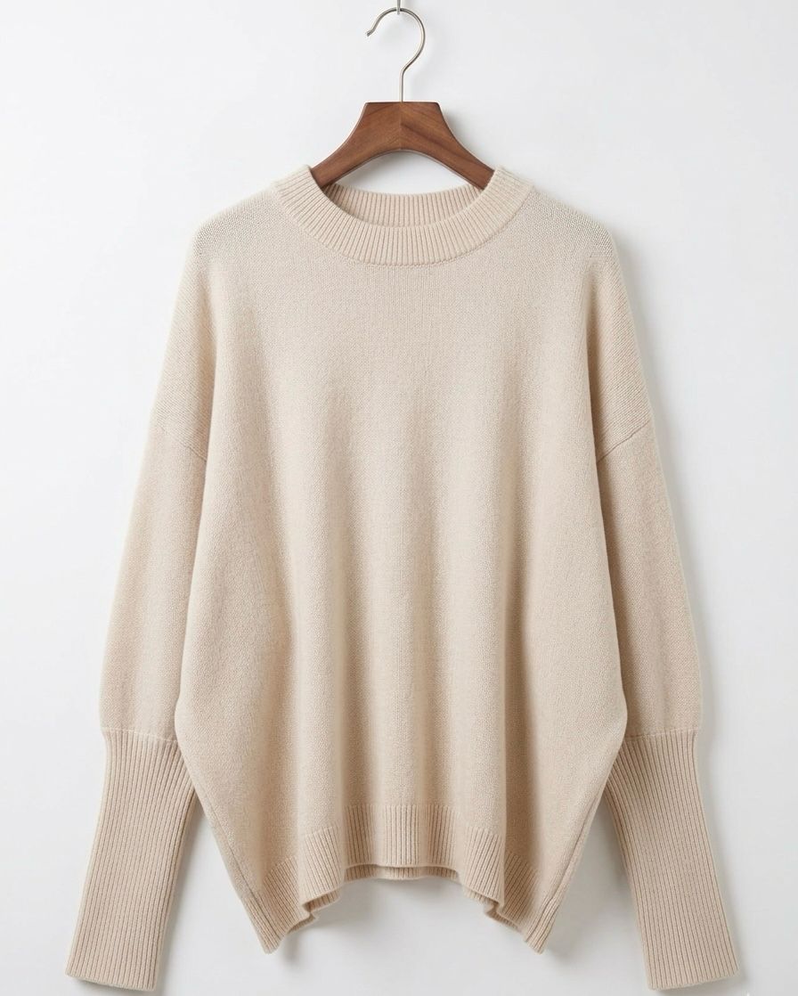 Elodie oversized wool-blend jumper with dropped shoulders, ribbed cuffs and asymmetric hem