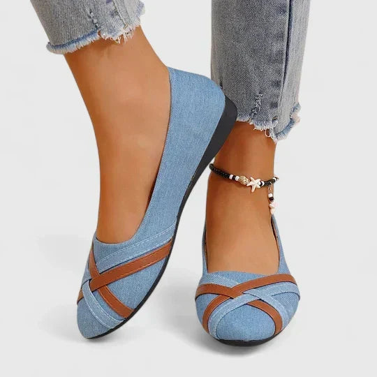Bea comfortable everyday slip-on shoes shown in blue, black and light blue