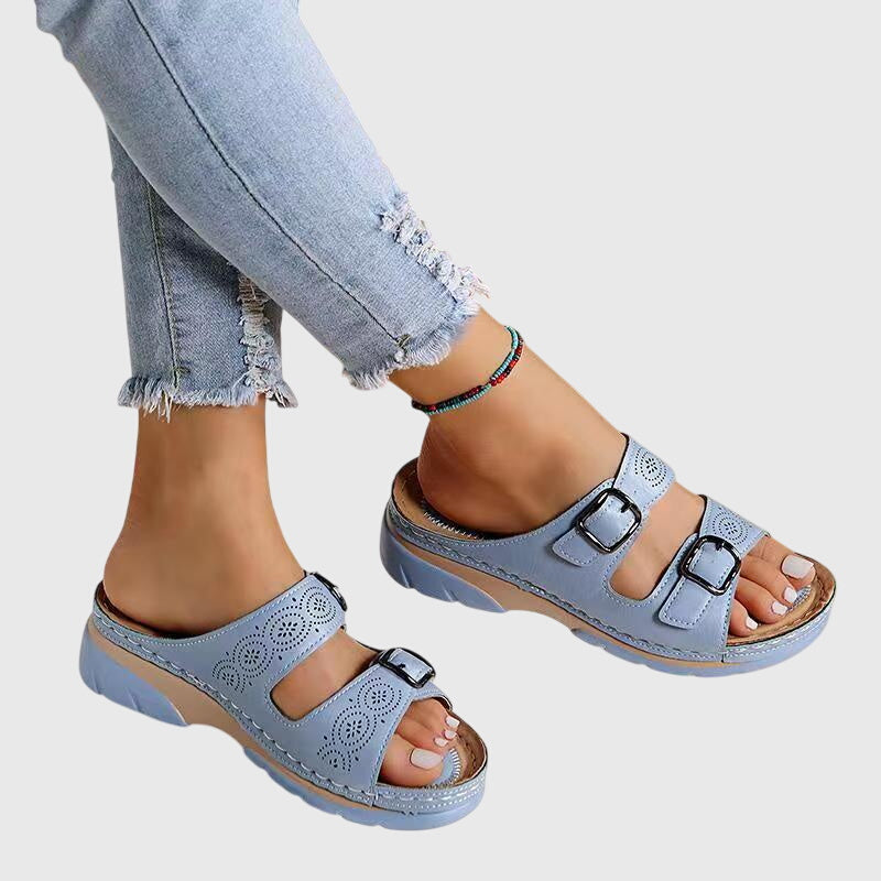 Diora | Memory Foam Wedge Leather Sandals