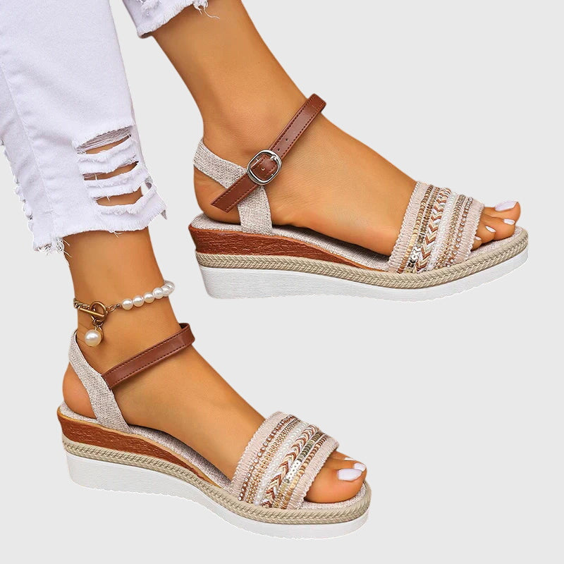 Joselyn | Woven Beaded Ankle-Strap Summer Sandals