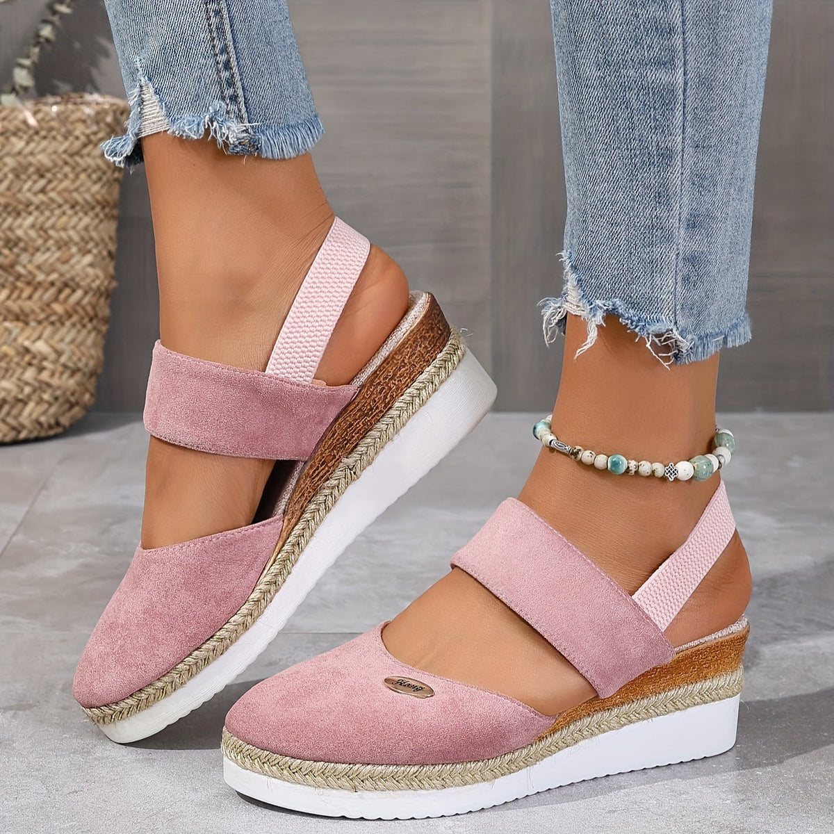 Harlowe wedge sandals worn