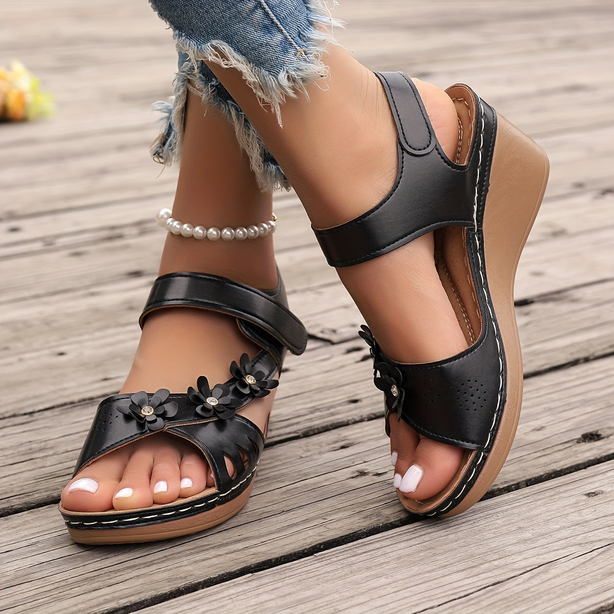 Elodie wedge sandals pair
