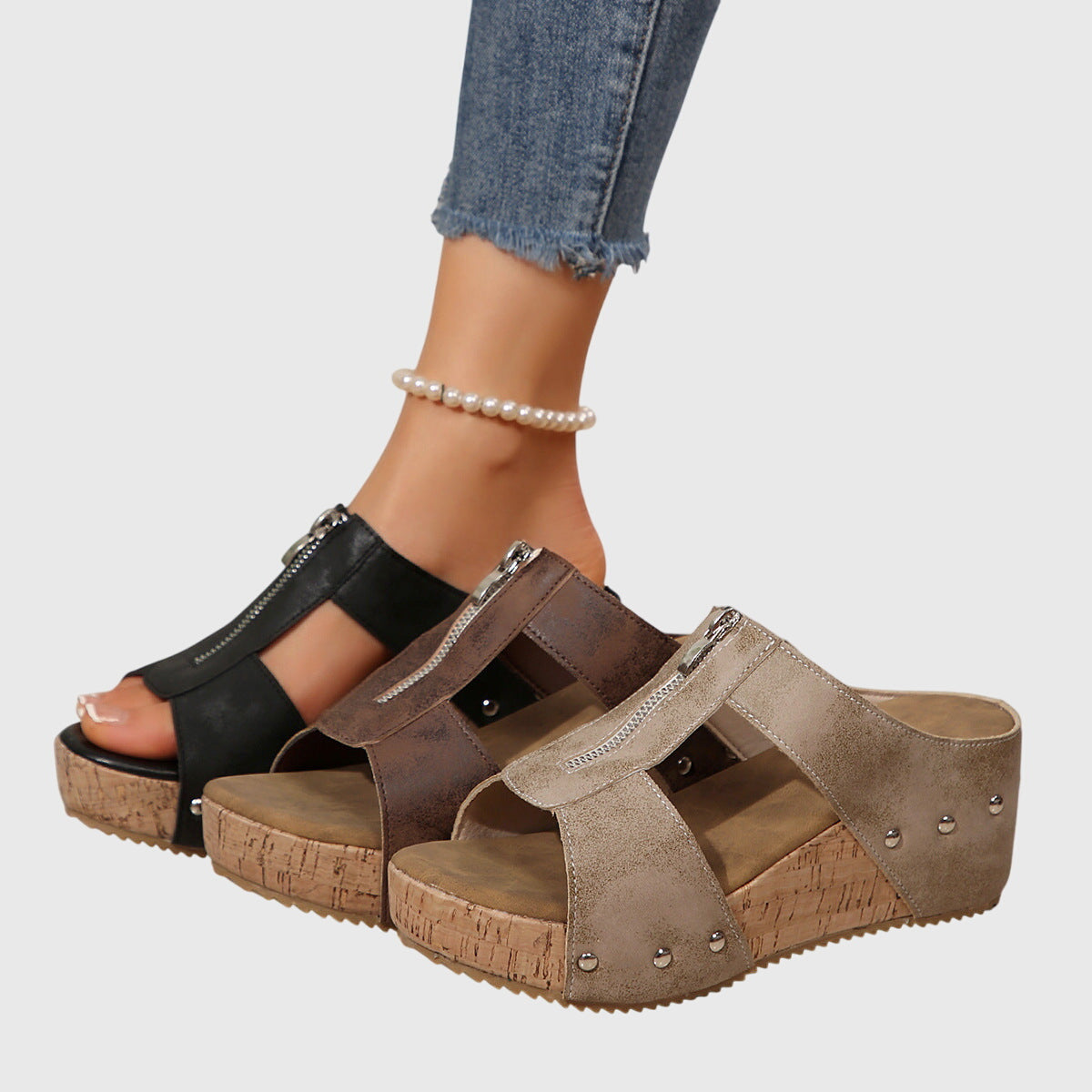 Jazlyn | Studded Open-Toe Wedge Sandals
