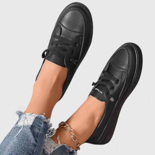 Comfortable slip-on everyday shoes shown in white, black and beige