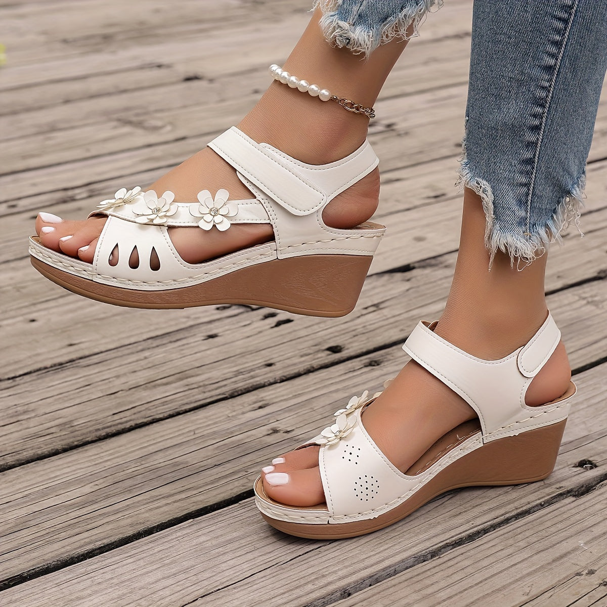 Elodie wedge sandals worn
