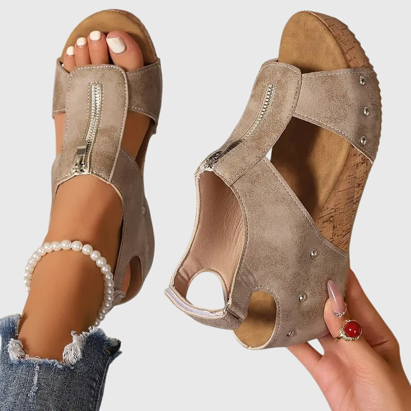 Styla | Zip-Front Sandals with Wide Cushioned Sole