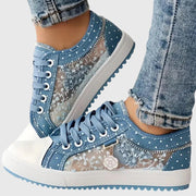Comfortable lace-up sneakers in soft blue tones for everyday wear