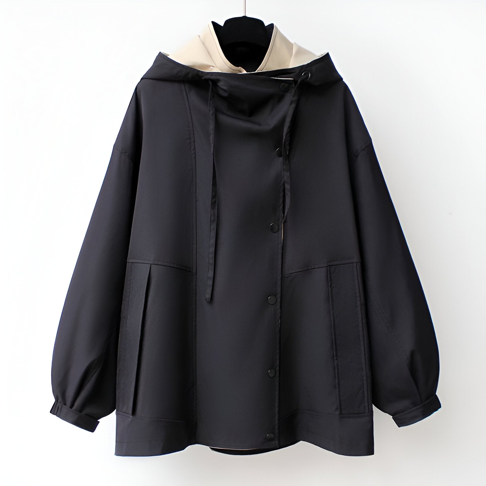 Urban Drift double-layer windbreaker jacket with drawcord waist in green, black and beige
